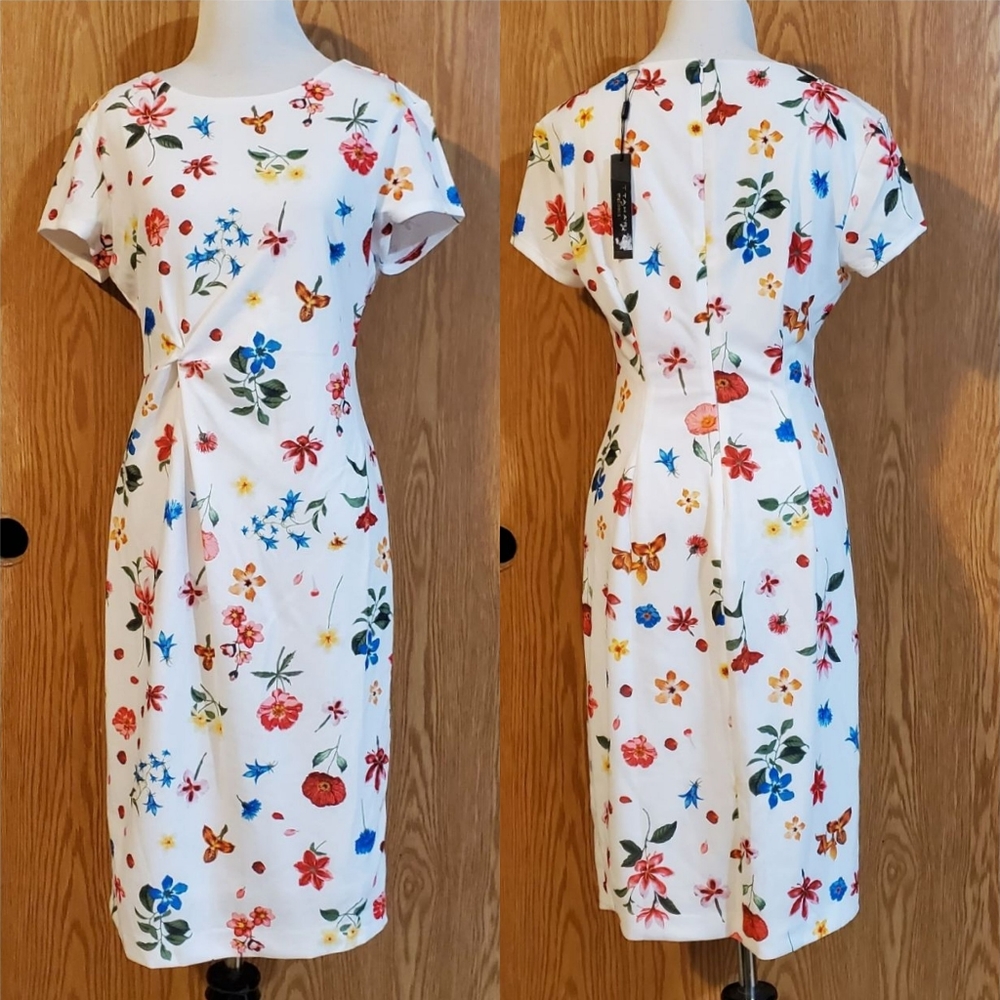 T Tahari floral print sheath dress multicolored size 8 flaw